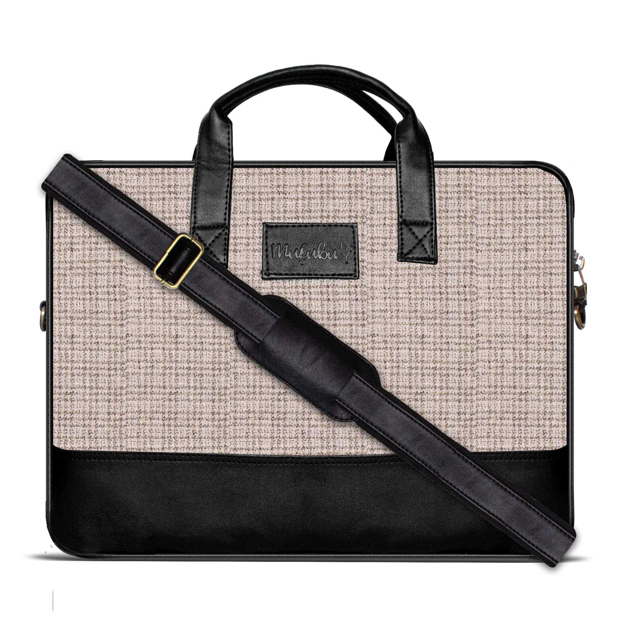 Vegan & Tweed Laptop Sling Bag Subtle Beige Checks