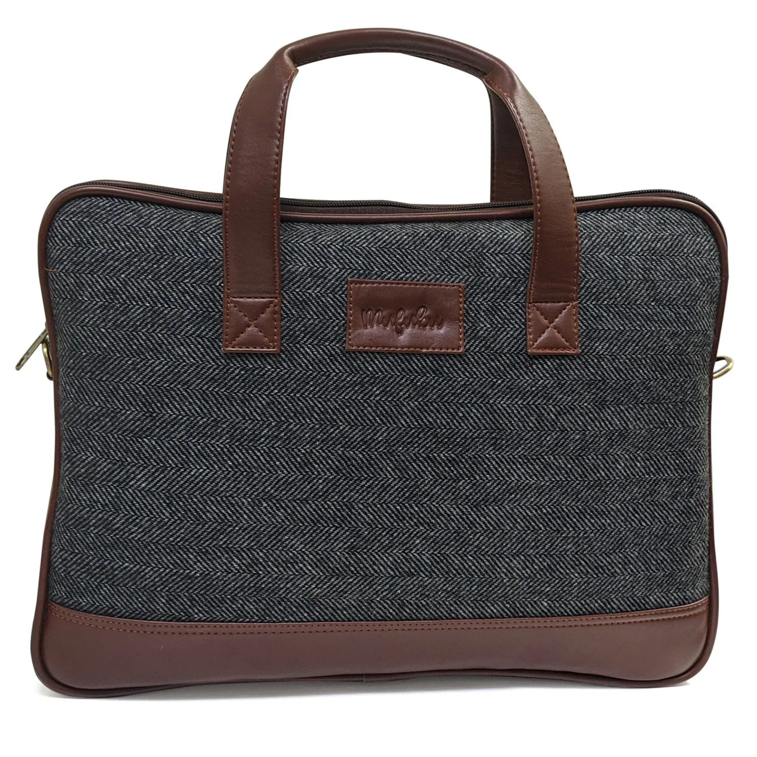 Vegan and Tweed Laptop Messenger Bag - Tanned Grey