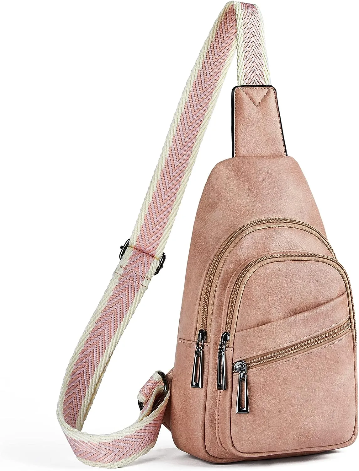 White Leather Front Zipper Pocket Crossbody Travel Sling Bag