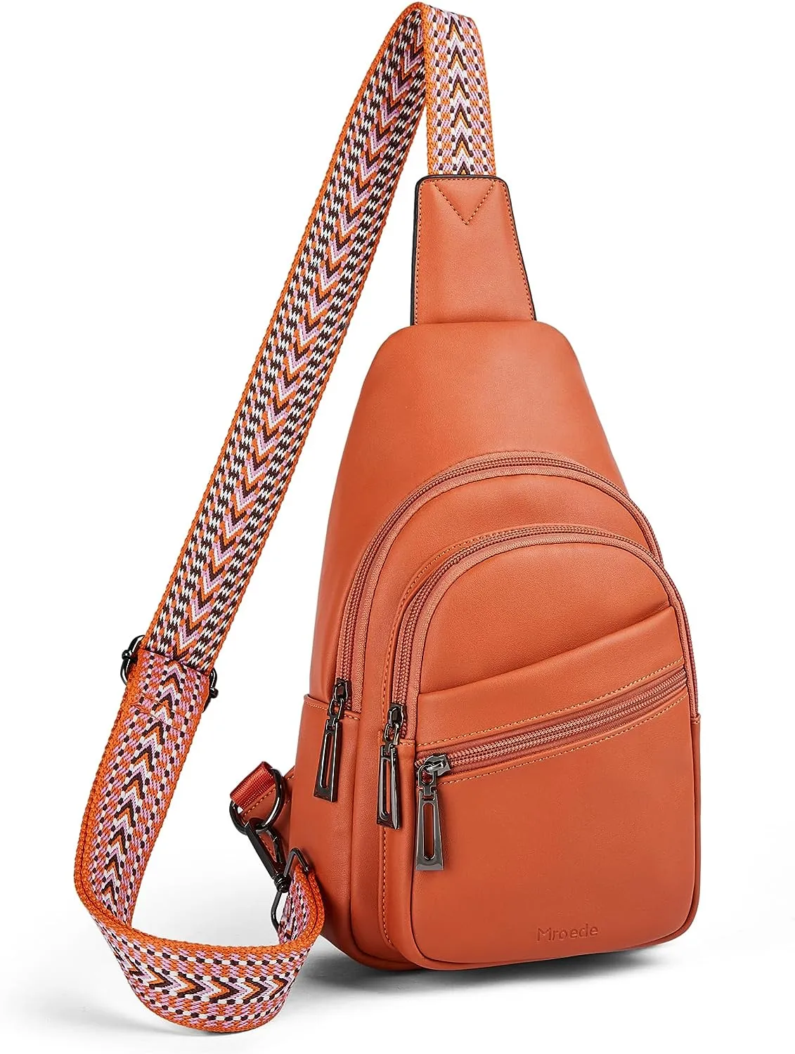 White Leather Front Zipper Pocket Crossbody Travel Sling Bag