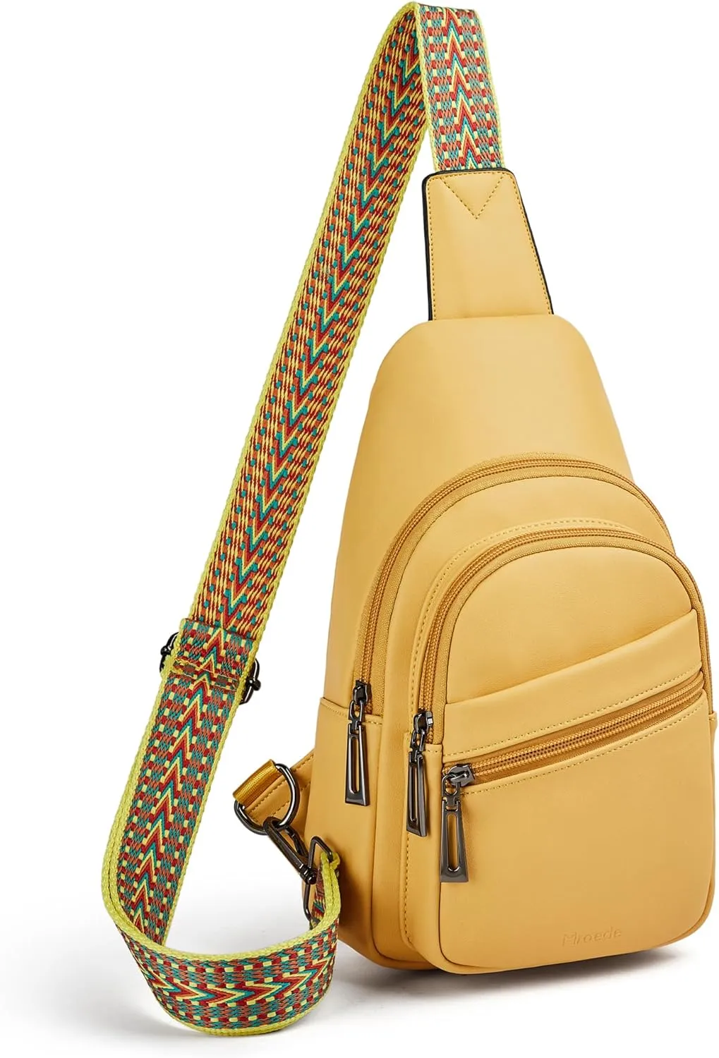 White Leather Front Zipper Pocket Crossbody Travel Sling Bag