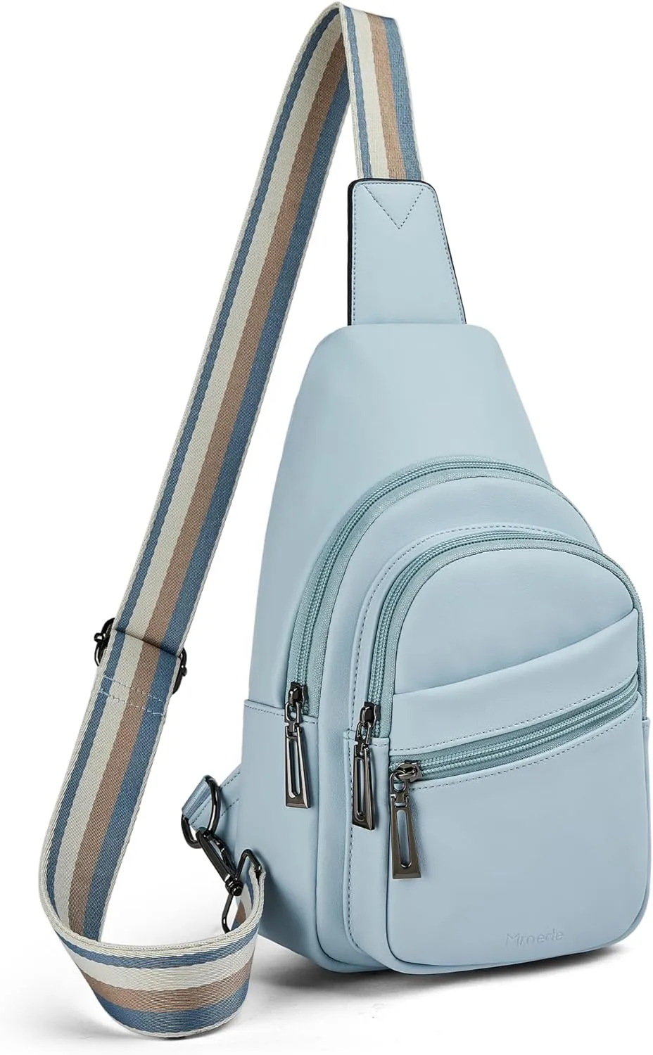 White Leather Front Zipper Pocket Crossbody Travel Sling Bag