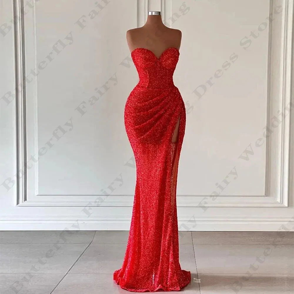 Wjczt Sexy Mermaid Backless Evening Dresses Fashion Off Shoulder Sleeveless High Split For Women Elegant Fascinating New Prom Gowns