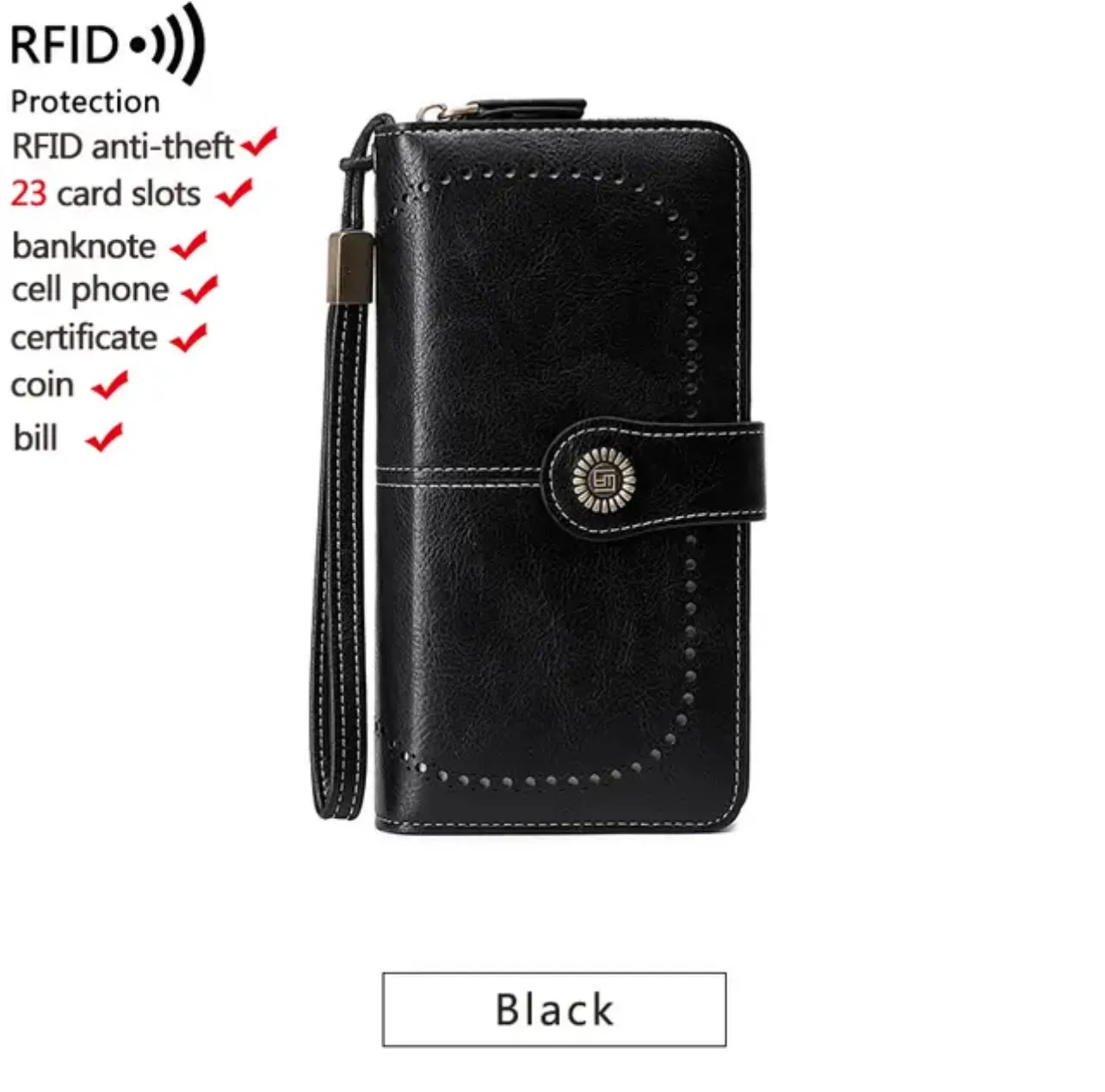 Women Wallet RFID Anti-theft Leather Wallets For Woman Long Zipper Large Ladies Clutch Bag Female Purse Card Holder - S4455689