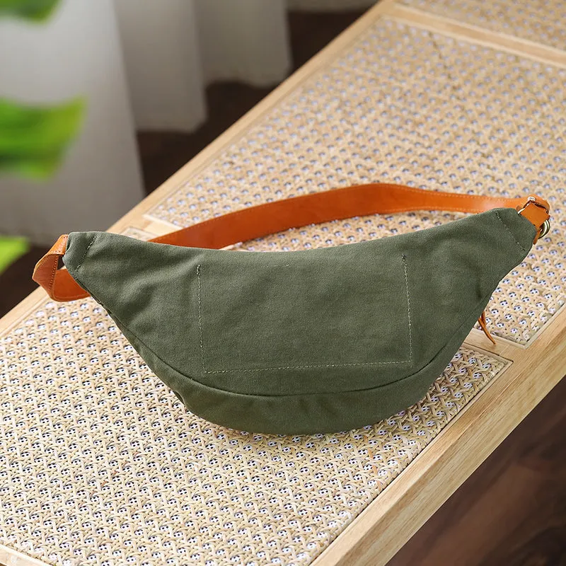 Womens Leather Canvas Sling Bag Chest Pack Bag For Women