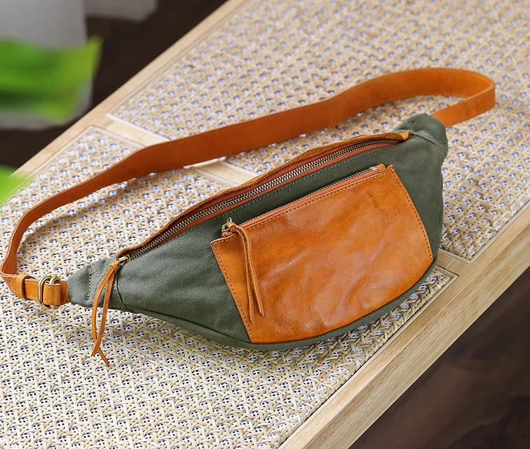 Womens Leather Canvas Sling Bag Chest Pack Bag For Women