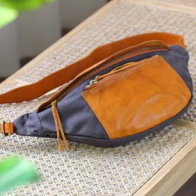 Womens Leather Canvas Sling Bag Chest Pack Bag For Women