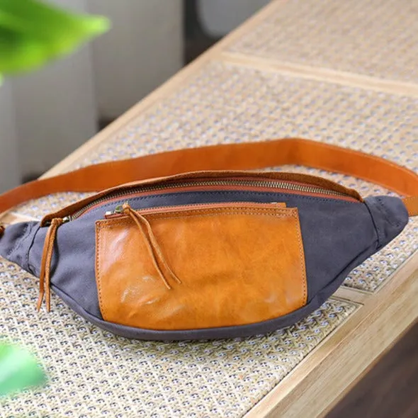 Womens Leather Canvas Sling Bag Chest Pack Bag For Women