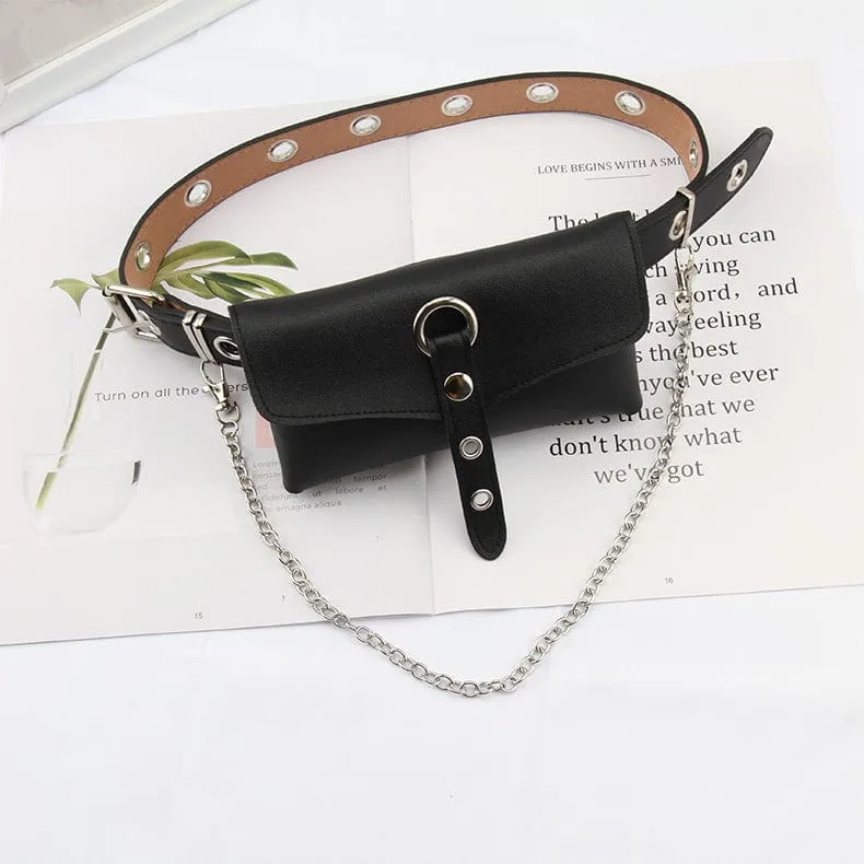 Women's Punk Chain Belt Bag for Women Crossbody Waist Bag