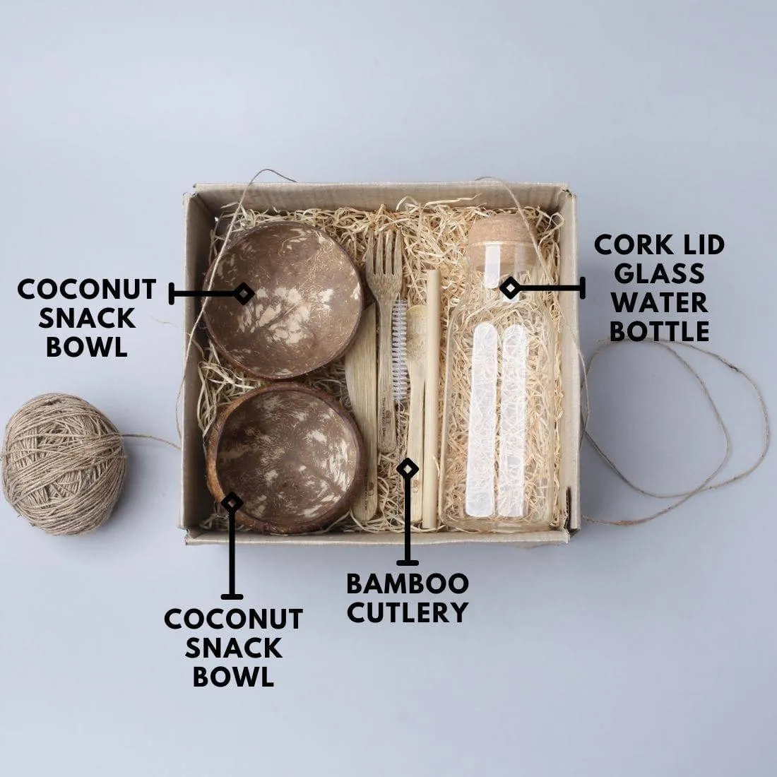 Work From Home Essentials Eco Friendly Gift | Bamboo Cutlery | Coconut Bowls | Cork Water Bottle