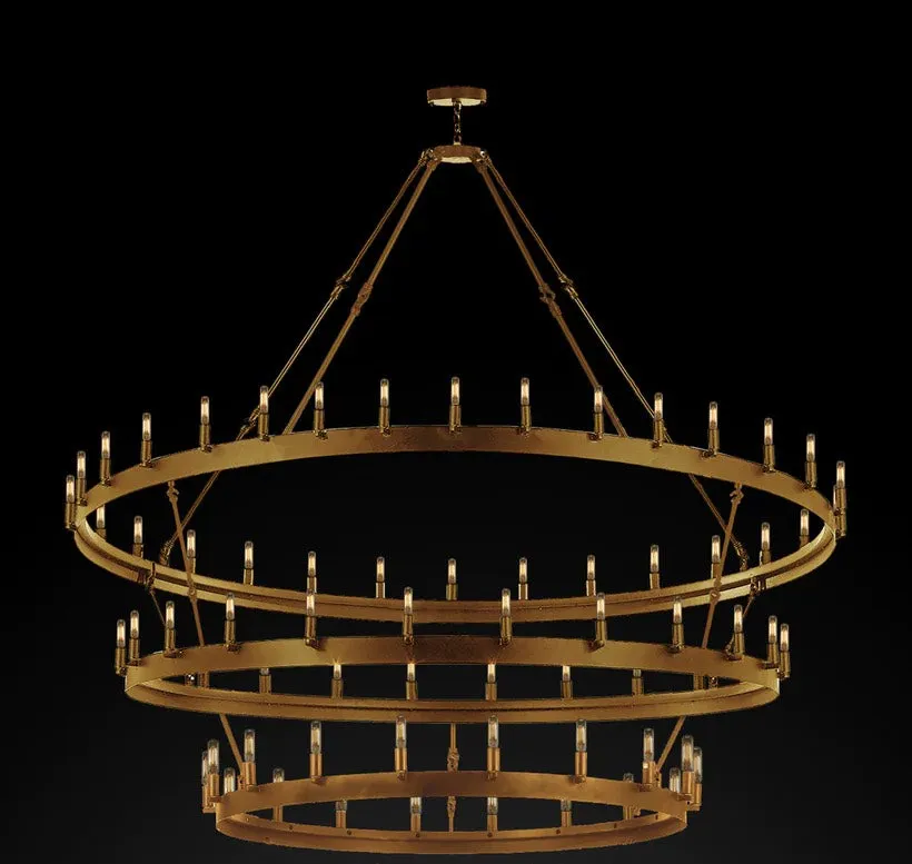 Wrought Iron Vintage Barn Metal Castile Three Tier Chandelier Chandeliers Industrial Loft Rustic Lighting W 63" H 75" - G7-CG/3428/30 24 18